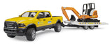 #02546 1/16 Bruder Rental Service Ram 2500 Pickup with Trailer & Mini Excavator