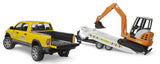 #02546 1/16 Bruder Rental Service Ram 2500 Pickup with Trailer & Mini Excavator