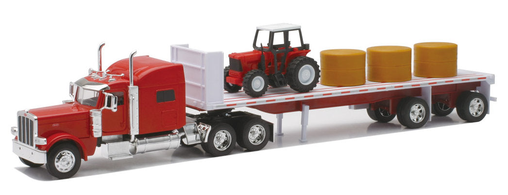 #10293 1/32 Peterbilt 389 with Flatbed Trailer & Tractor Load