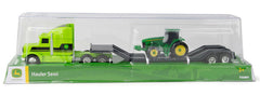 #37382-2 1/64 John Deere Lime Green Hauler Semi with Vintage John Deere Tractor
