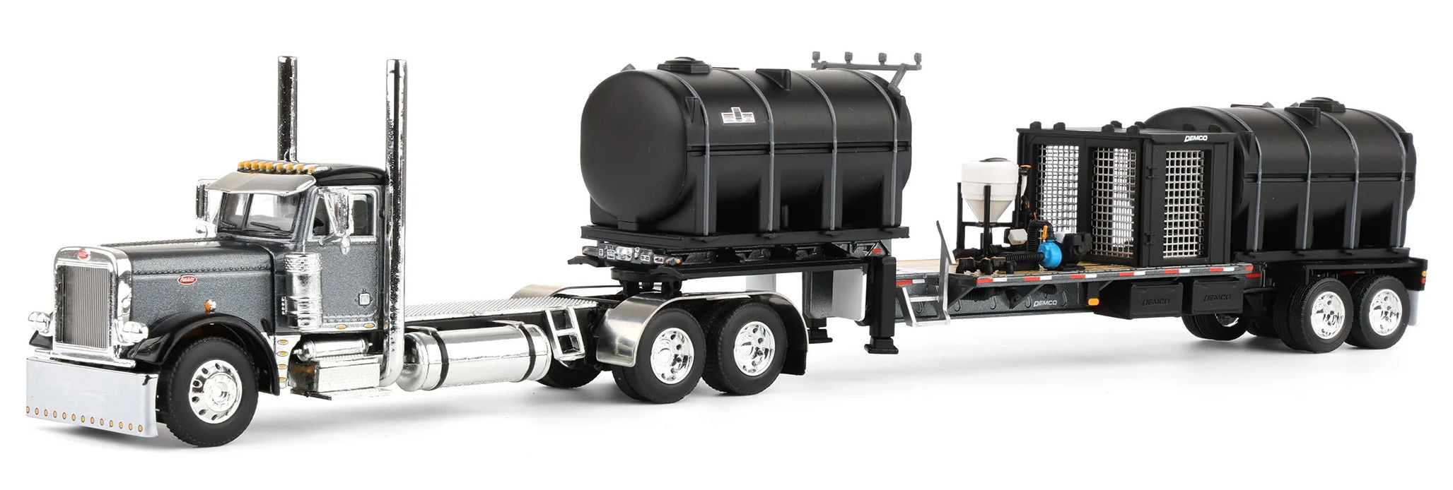 #60-2075 1/64 Gunmetal & Black Peterbilt 379 Day Cab & DEMCO 42' Liquid Fertilizer Trailer