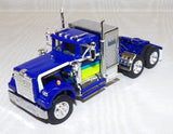 #60-1944 1/64 Blue & Green White Western Star 4900 with 36" Vintage Sleeper & 45' Wilson Vintage Tandem-Axle Livestock Trailer
