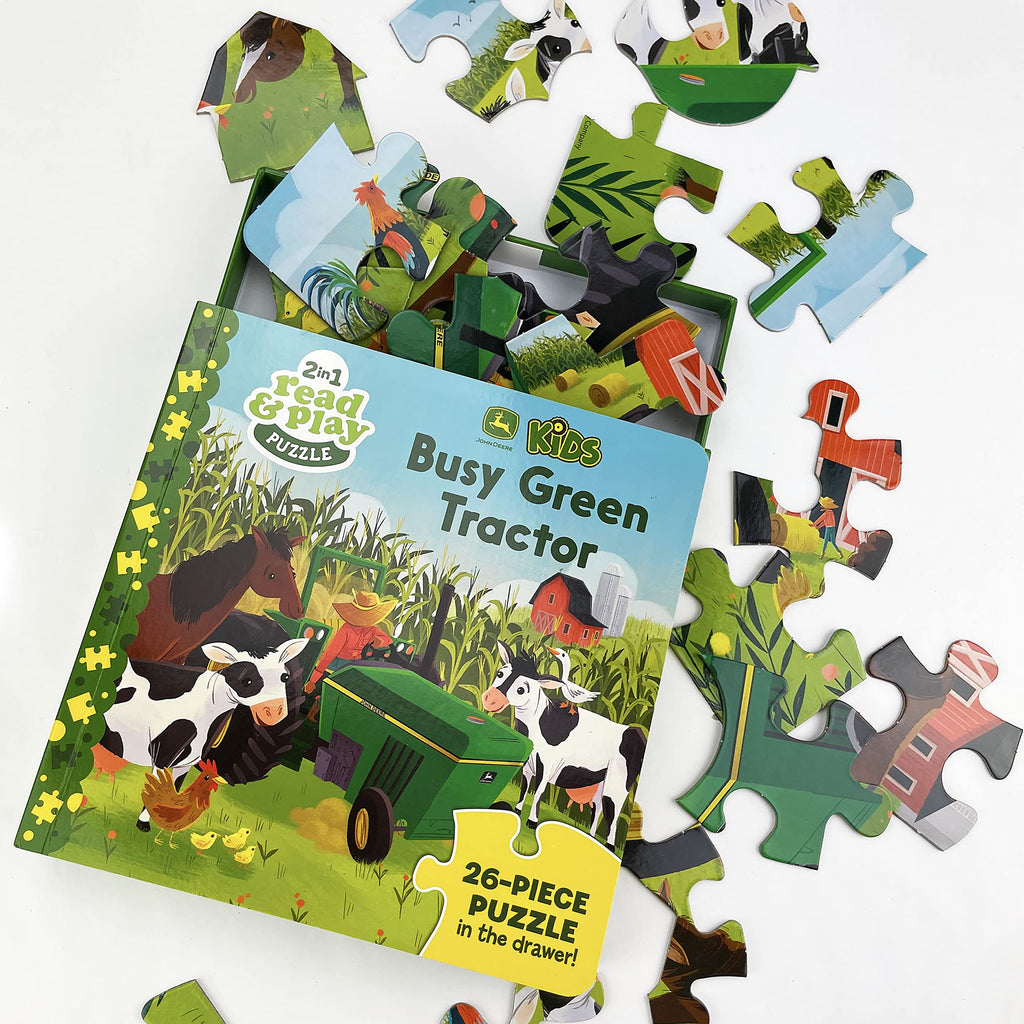 #391087 John Deere Kids Busy Green Tractor Book & Puzzle