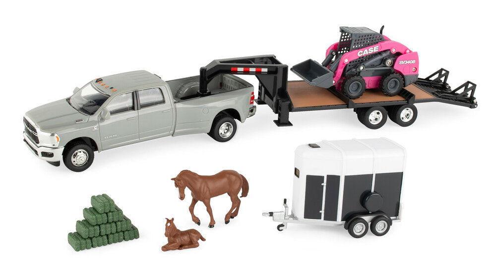 #47431 1/32 Case Hobby Set with Pink SV340B Skid Steer, Ram Pickup & Accessories