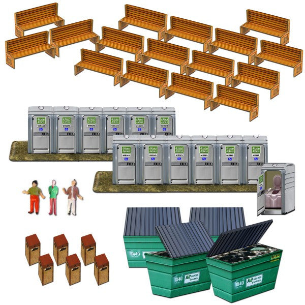 #BK6430 1/64 Porta-Potty & Park Benches Building Set