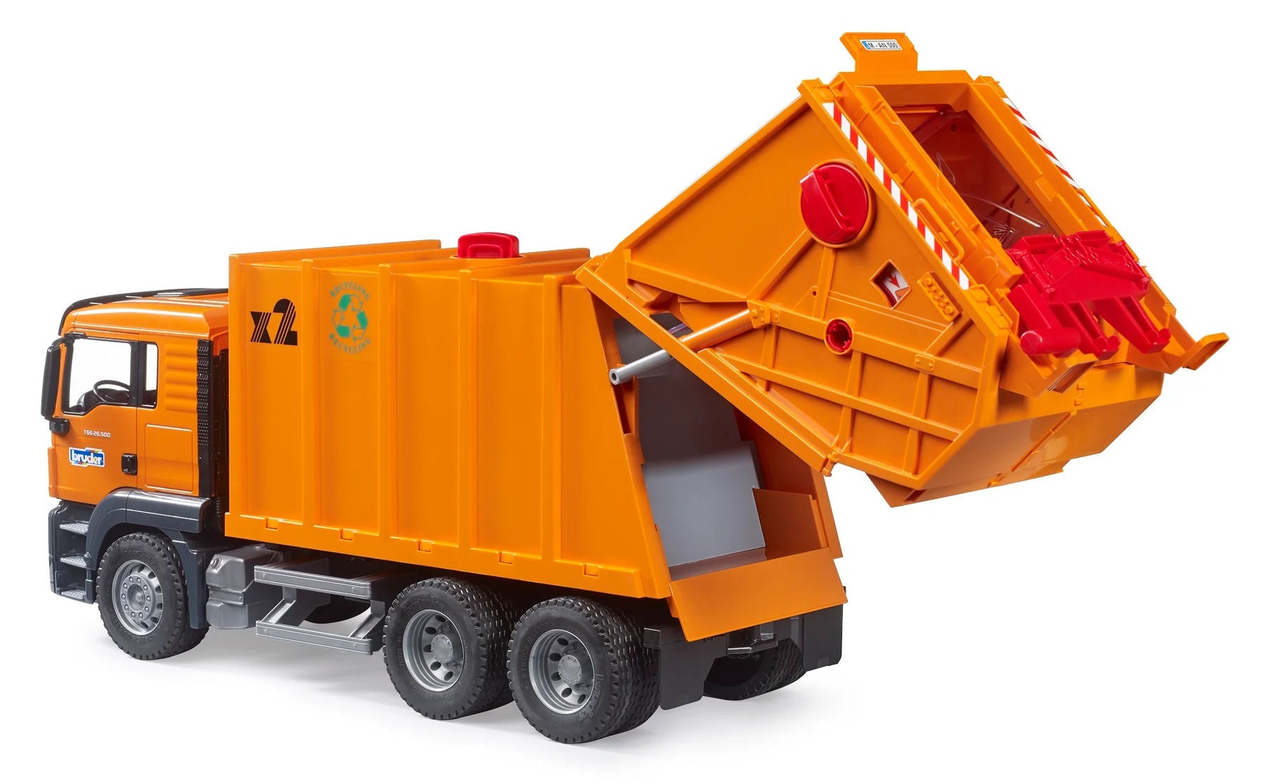 03760 1/16 Orange MAN TGS 26.500 Rear Loading Garbage Truck