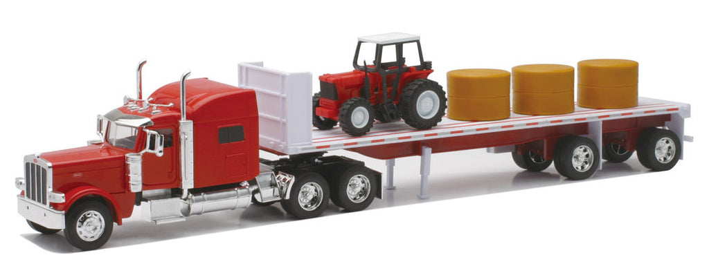 #10293 1/32 Peterbilt 389 with Flatbed Trailer & Tractor Load