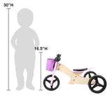 #11612 Pink Small Foot Wooden Training Balance Bike/Tricycl3e 2-in-1
