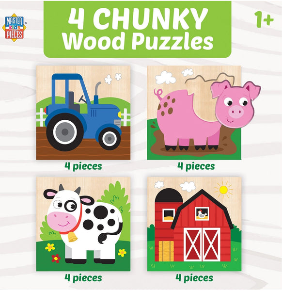 #12525 4 Chunky Wood Farm Puzzles | Action Toys