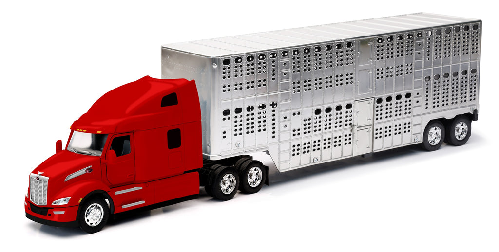 #12563 1/32 Red Peterbilt 579 with Pot-Belly Livestock Trailer