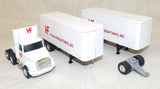 #2086 1/64 Hyman Freightways WhiteGMC Aero Conventional with Pup Trailers
