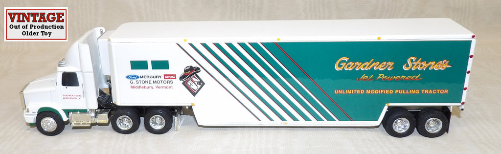 #2883 1/64 G. Stone Motors WhiteGMC Aero Conventional with Drop-Bed Trailer