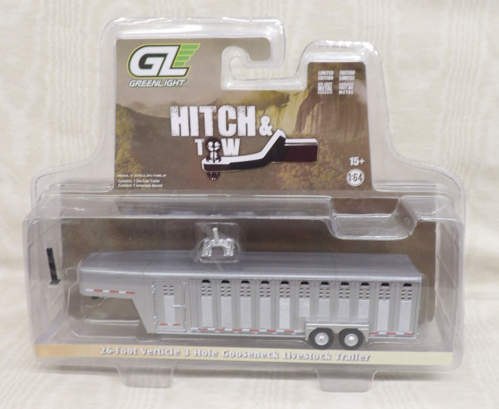 #30420RM 1/64 26-Foot Vertical Three Hole Gooseneck Livestock Trailer - Raw Metal Chase