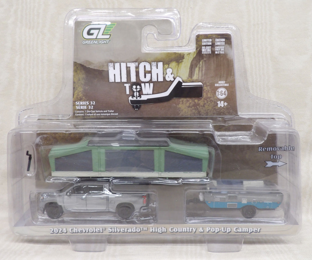 #32320-DR 1/64 2024 Chevrolet Silverado High Country Pickup with Pop-Up Camper - Raw Metal Chase