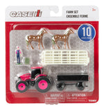 #47700 1/64 Case-IH 10-pc Farm Set with Pink Tractor & Accessories