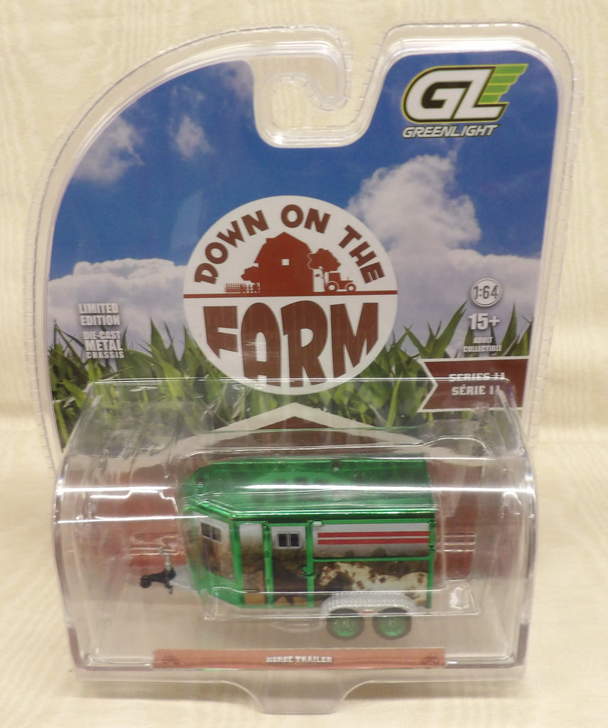 #48110-FG 1/64 Horse Trailer with Custom Horse Wrap - Green Machines Chase Version