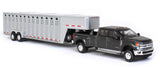 #51301C 1/64 Magnetic Silver 2019 Ford F-250 Lariat Dually with Silver 3-Hole 30 Foot Tandem Axle Gooseneck Livestock Trailer