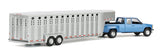 #51587-B 1/64 Light Stellar Blue 1998 Chevrolet Silverado 3500 Extended Cab Dually Pickup with Silver Vertical 3-Hole Gooseneck Livestock Trailer