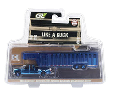 #51587-BC 1/64 1998 Chevrolet Silverado 3500 Extended Cab Dually Pickup with Vertical 3-Hole Gooseneck Livestock Trailer - Blue Chrome Chase