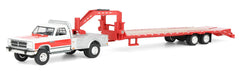 #51661-B 1/64 White & Red 1992 1st Gen Dodge Ram Dually Flatbed Truck with Red Gooseneck Flatbed Trailer