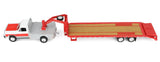 #51661-B 1/64 White & Red 1992 1st Gen Dodge Ram Dually Flatbed Truck with Red Gooseneck Flatbed Trailer