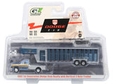#51662-AC 1/64 1992 1st Gen Dodge Ram Dually Flatbed Truck with Vertical 3-Hole Gooseneck Livestock Trailer - Blue Chrome Chase