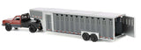 #51662-B 1/64 Maroon & Charcoal 1992 1st Gen Dodge Ram Dually Flatbed Truck with Charcoal Vertical 3-Hole Gooseneck Livestock Trailer