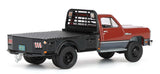 #51662-B 1/64 Maroon & Charcoal 1992 1st Gen Dodge Ram Dually Flatbed Truck with Charcoal Vertical 3-Hole Gooseneck Livestock Trailer