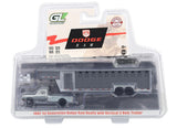 #51662-BR 1/64 1992 1st Gen Dodge Ram Dually Flatbed Truck with Vertical 3-Hole Gooseneck Livestock Trailer - Raw Metal Chase