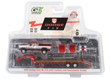 #51663-BC 1/64 1993 Dodge Ram W-350 Dually Pickup with Toolbox & Gooseneck Flatbed Trailer - Red & Silver Chrome Chase