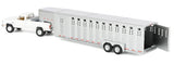 #51664-A 1/64 White 1992 dodge Ram W-350 Dually Pickup with Toolbox & Silver Vertical 3-Hole Gooseneck Livestock Trailer
