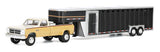 #51664-B 1/64 Tan & Cream 1993 Dodge Ram W-350 Dually Pickup with Toolbox & Black Vertical 3-Hole Gooseneck Livestock Trailer