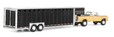 #51664-B 1/64 Tan & Cream 1993 Dodge Ram W-350 Dually Pickup with Toolbox & Black Vertical 3-Hole Gooseneck Livestock Trailer