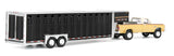 #51664-B 1/64 Tan & Cream 1993 Dodge Ram W-350 Dually Pickup with Toolbox & Black Vertical 3-Hole Gooseneck Livestock Trailer