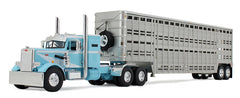 #60-1816 1/64 Blue & White Peterbilt Model 351 with 36" Sleeper & Vintage 45' Wilson Tandem-Axle Livestock Trailer