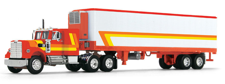 #60-1945 Red, Orange & Yellow White Western Star 4900 with 36" Vintage Sleeper & 40' Vintage Trailer with Reefer