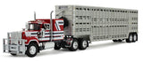 #60-1970 1/64 Red & Silver Mack Super Liner with 60" Flat Top Sleeper & Vintage Wilson 45' Livestock Trailer