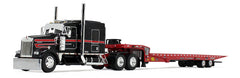 #60-2034 1/64 Black & Red Kenworth W900L with 72" AeroCab Sleeper & Landoll 440B-50CA Traveling Tandem Axle Trailer