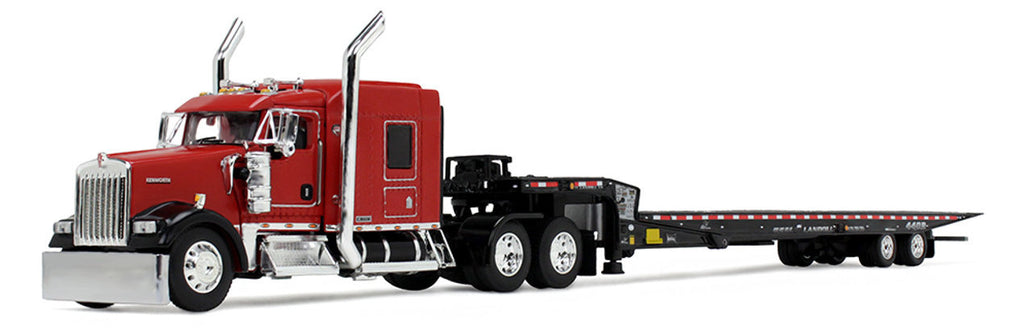 #60-2035 1/64 Viper Red & Black Kenworth W900L with 72" AeroCab Sleeper & Landoll 440B-50CA Traveling Tandem Axle Trailer