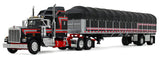 #60-2056 1/64 Black & Red Kenworth W900A with 60" Aerodyne Sleeper & 53' Wilson Roadbrute Flatbed Spread-Axle Trailer with Covered Wagon