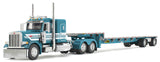 #60-2127 1/64 Teal Peterbilt Model 379 with 48" Flat Top Sleeper & Transcraft Step Deck Spread-Axle Trailer