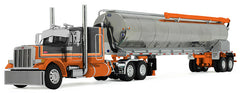 #60-2128 1/64 Orange & Black Peterbilt Model 379 with 48" Flat Top Sleeper & Walinga Bulk Feed Trailer