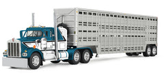#60-2136 1/64 Mariner Blue & White Kenworth W900A with 36" Sleeper & Vintage 45' Wilson Tandem-Axle Livestock Trailer
