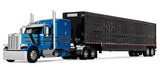 #60-2172 1/64 Bright Blue & Black Peterbilt Model 589 with 72" Mid-Roof Sleeper & Black Wilson Silverstar Tandem Axle Livestock Trailer