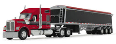 #60-2176 1/64 Red & Black Kenworth W990 with 76" Mid-Roof Sleeper & Black Lode King Distinction Tri-Axle Hopper Trailer