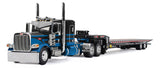 #60-2190 1/64 Blue & Black Peterbilt Model 389 with 48" Flat Top Sleeper & Landoll 440B-50CA Traveling Tandem-Axle Trailer