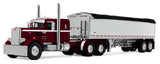 #60-2218  1/64 Dark Cherry & White Peterbilt Model 351 with 36" Sleeper & 34' Wilson Pacesetter Tandem-Axle Grain Trailer
