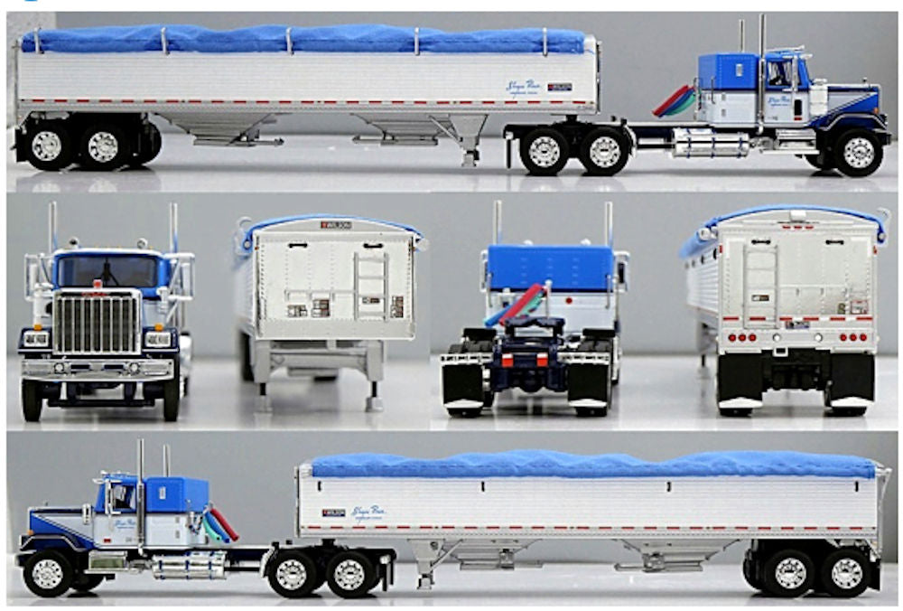 #60-2235 1/64 Shupe Bros. Trucking GMC General with 34" Flat Top Sleeper & White 43' Wilson Pacesetter Tandem-Axle Grain Trailer