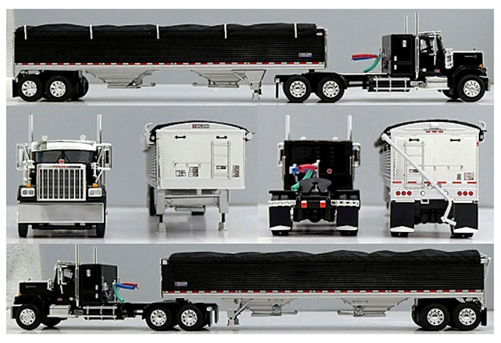 #60-2236 1/64 Black GMC General with 34" Flat Top Sleeper & Black 43' Wilson Pacesetter Tandem-Axle Grain Trailer
