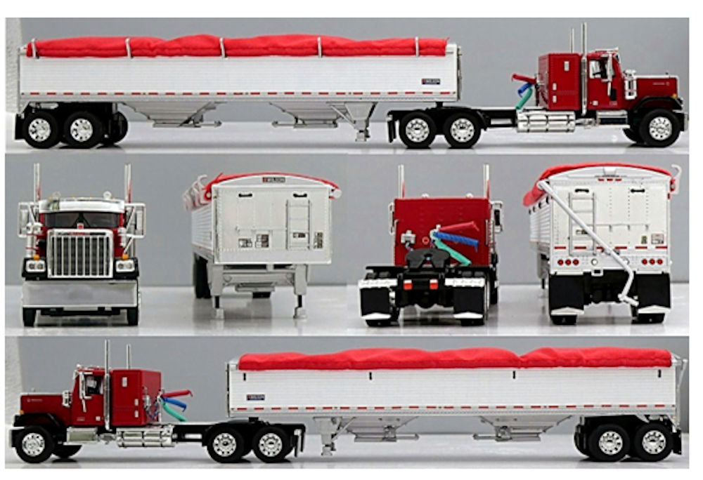 #60-2237 1/64 Red & Black GMC General with 34" Flat Top Sleeper & White 43' Wilson Pacesetter Tandem Axle Grain Trailer